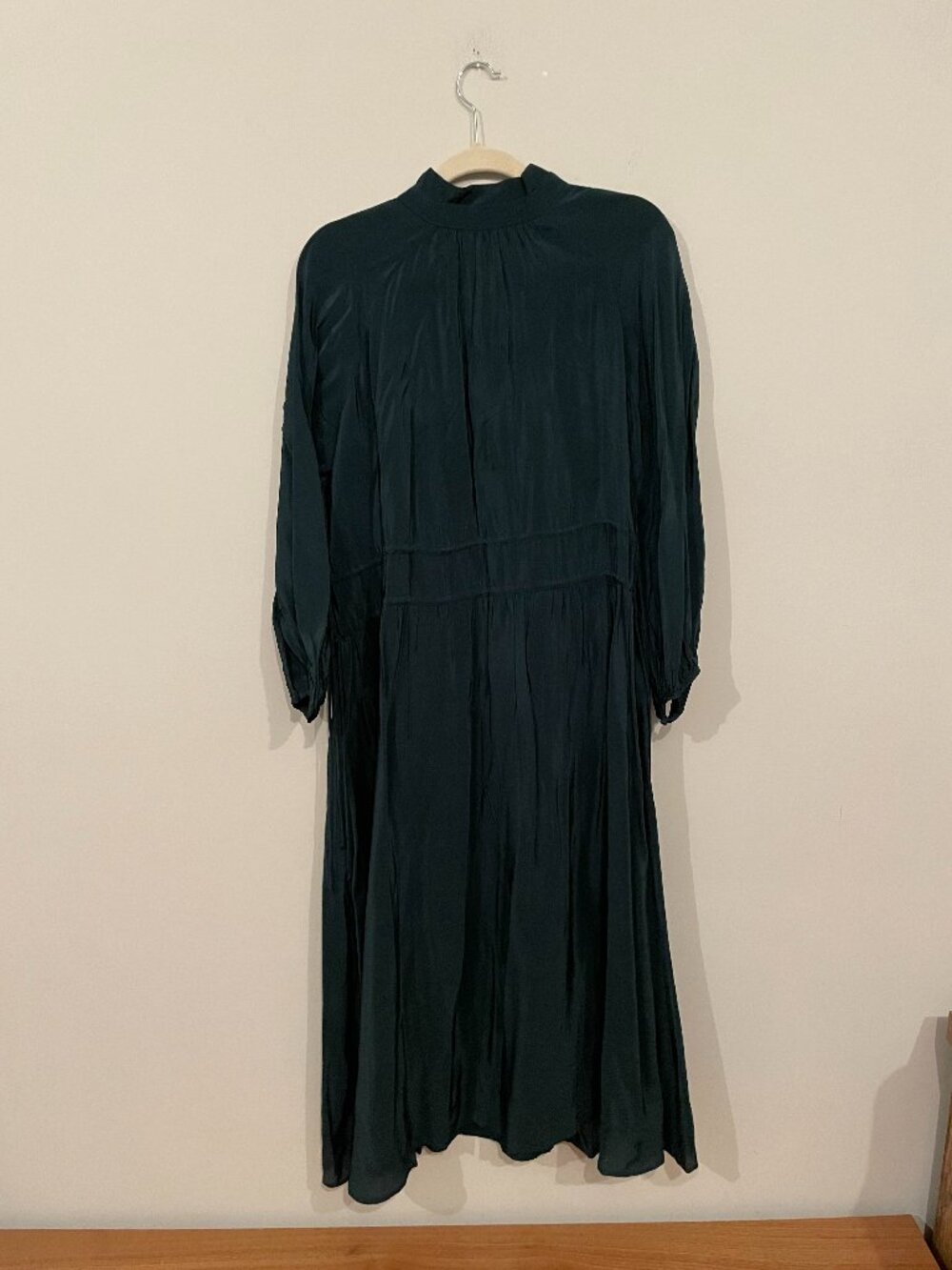 Mango Katie Drawstring Waist Satin Ankle-Length Dress Dark Green Size 6